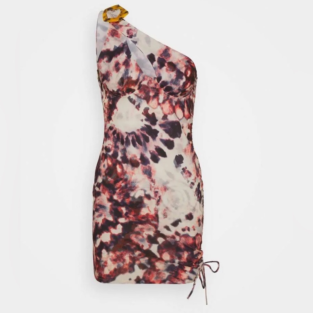 Jaded London Tie Dye Print One Shoulder Ruched Side Mini Dress Size 2 - Picture 7 of 13